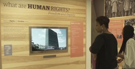United for Human Rights audiovisual materials are featured in the exhibit.