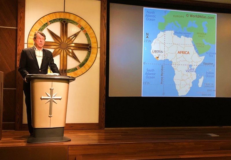 Human Rights advocate Tim Bowles briefs those gathered at the Church of Scientology Pasadena on his literacy program in West Africa to provide what he calls the most important human right.