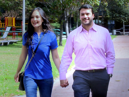 Scientologist Alejandro walking with a lady