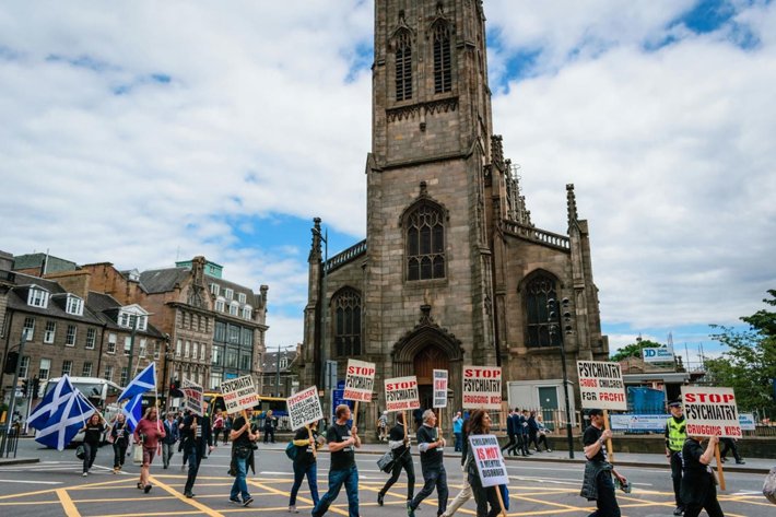 The group marched from Scott Monument to Edinburgh International Conference Centre where the convention was taking place.