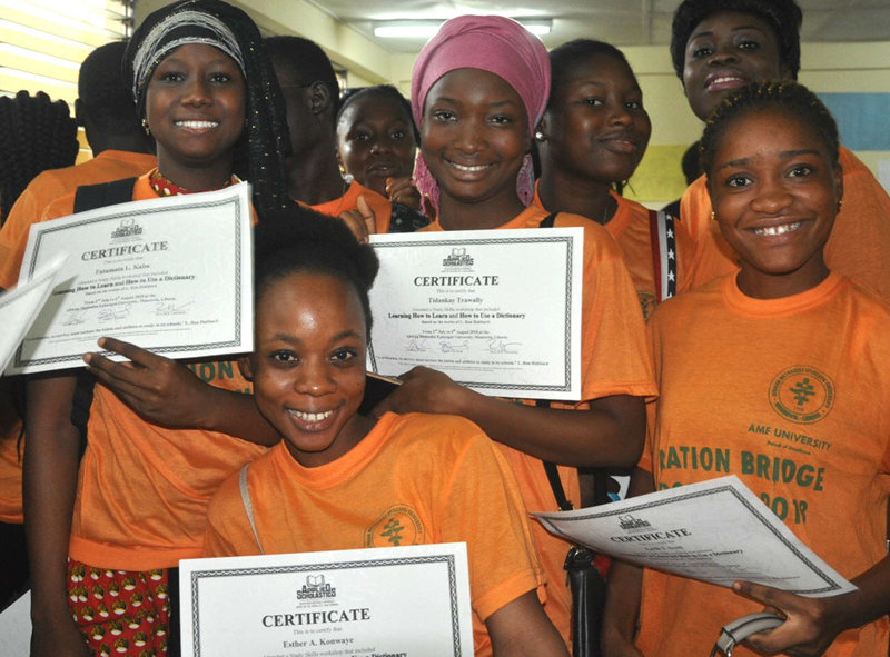 Young graduates of Vacation Bridge, a summer program at AME University in Liberia where college-bound youth trained in L. Ron Hubbard’s Study Technology.