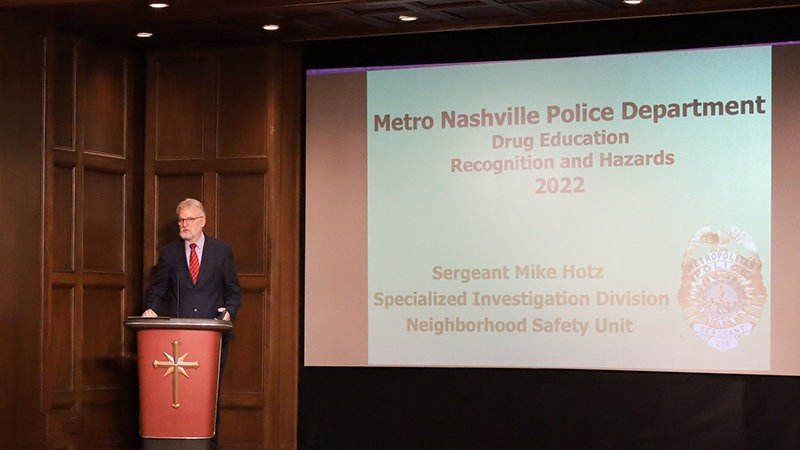 Rev. Brian Fesler, lead pastor of the Church of Scientology Nashville, briefed those attending the International Day Against Drug Abuse open house on the drug education initiative supported by the Church of Scientology.
