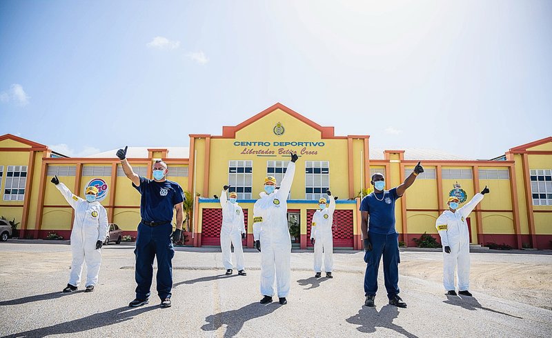 Scientology Volunteer Ministers from the Freewinds religious retreat helped Aruba firefighters stay well by sanitizing their fire house.