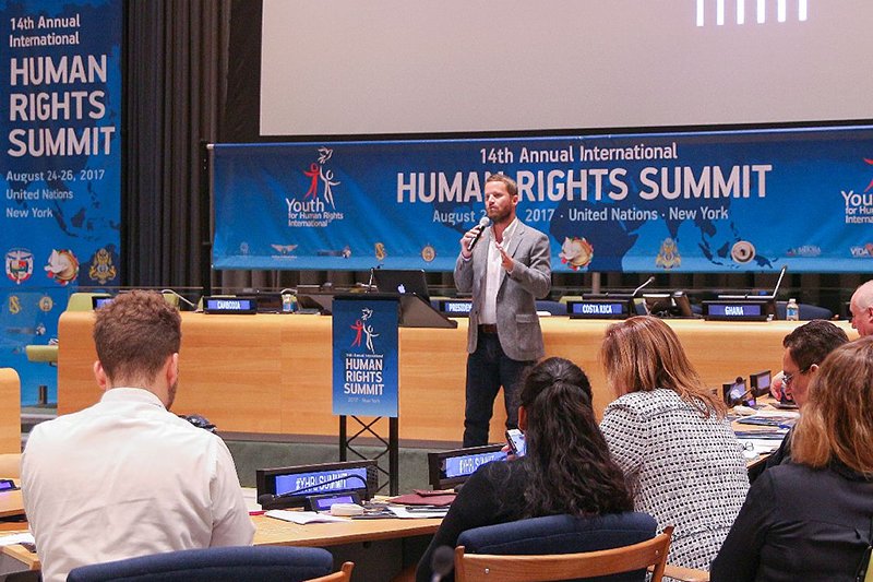 Will Seabrook spoke at the 14th annual Human Rights Summit of Youth for Human Rights at the United Nations in New York