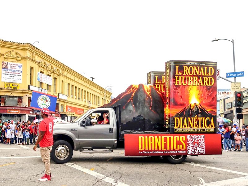 Dianetics float at the annual parade celebrating the anniversary on Central American Independence Day